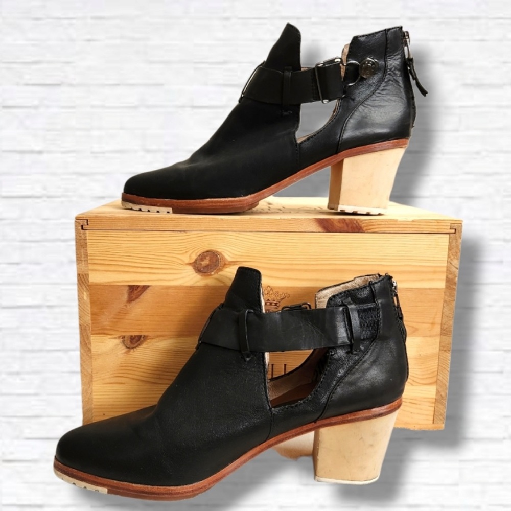 Matt Bernson Black Booties with Wooden Heel